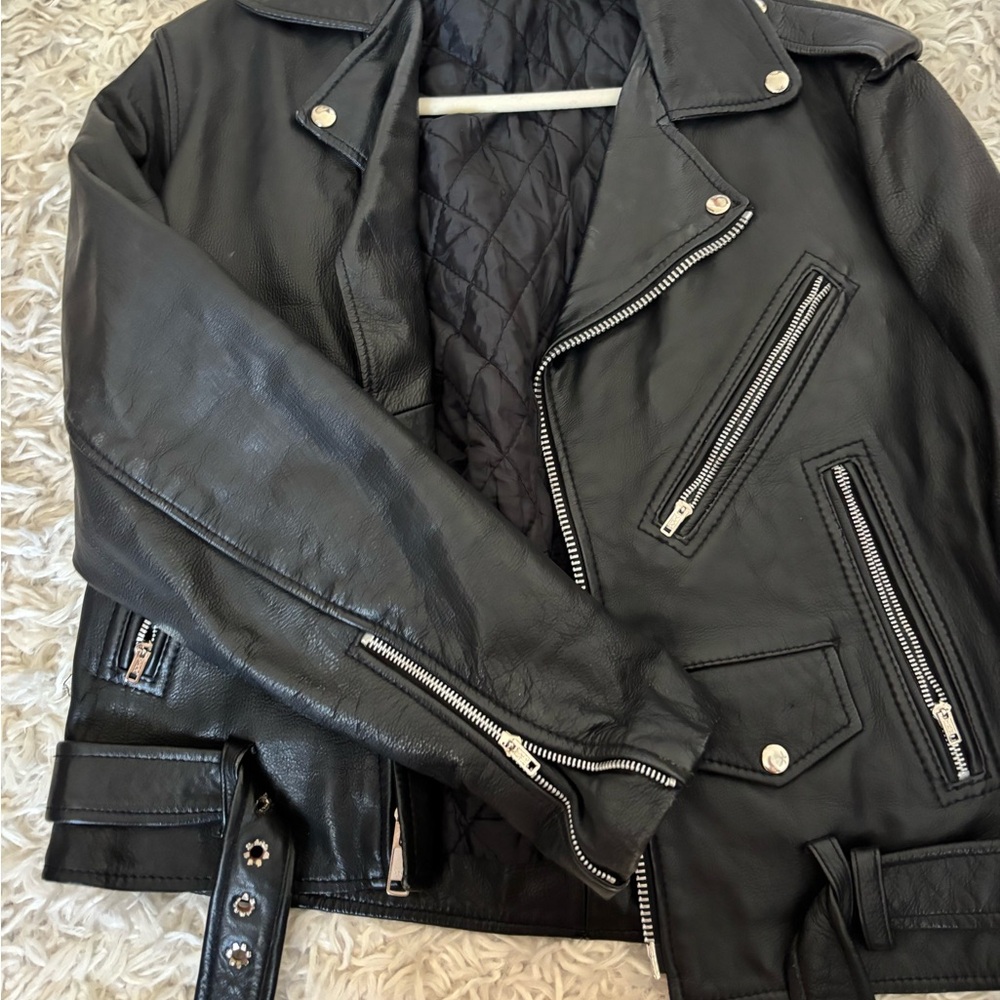 Authentic Black Leather Biker Jacket Unisex - Picture 2 of 7